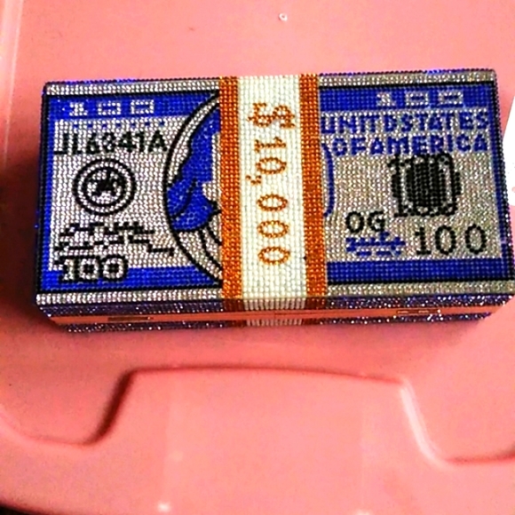 NEW!!! Blue rhinestone detailmoney bag clutch